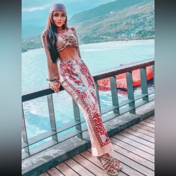 Zara Patchwork Pant Multicolored Trouser Sz XL silky high waist pink NEW - Picture 3 of 7